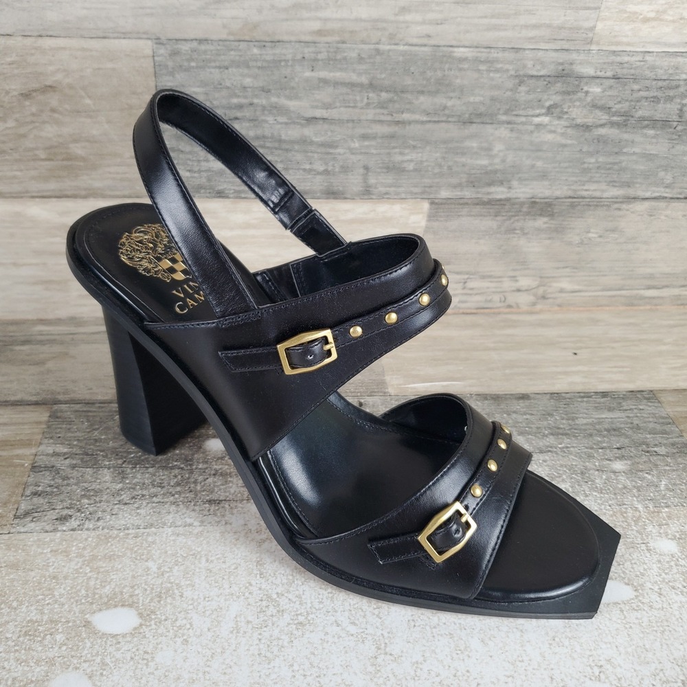 Vince Camuto Ridena Womens Sandals Sz 11 M Black Leather‎ Slingback Block Heel